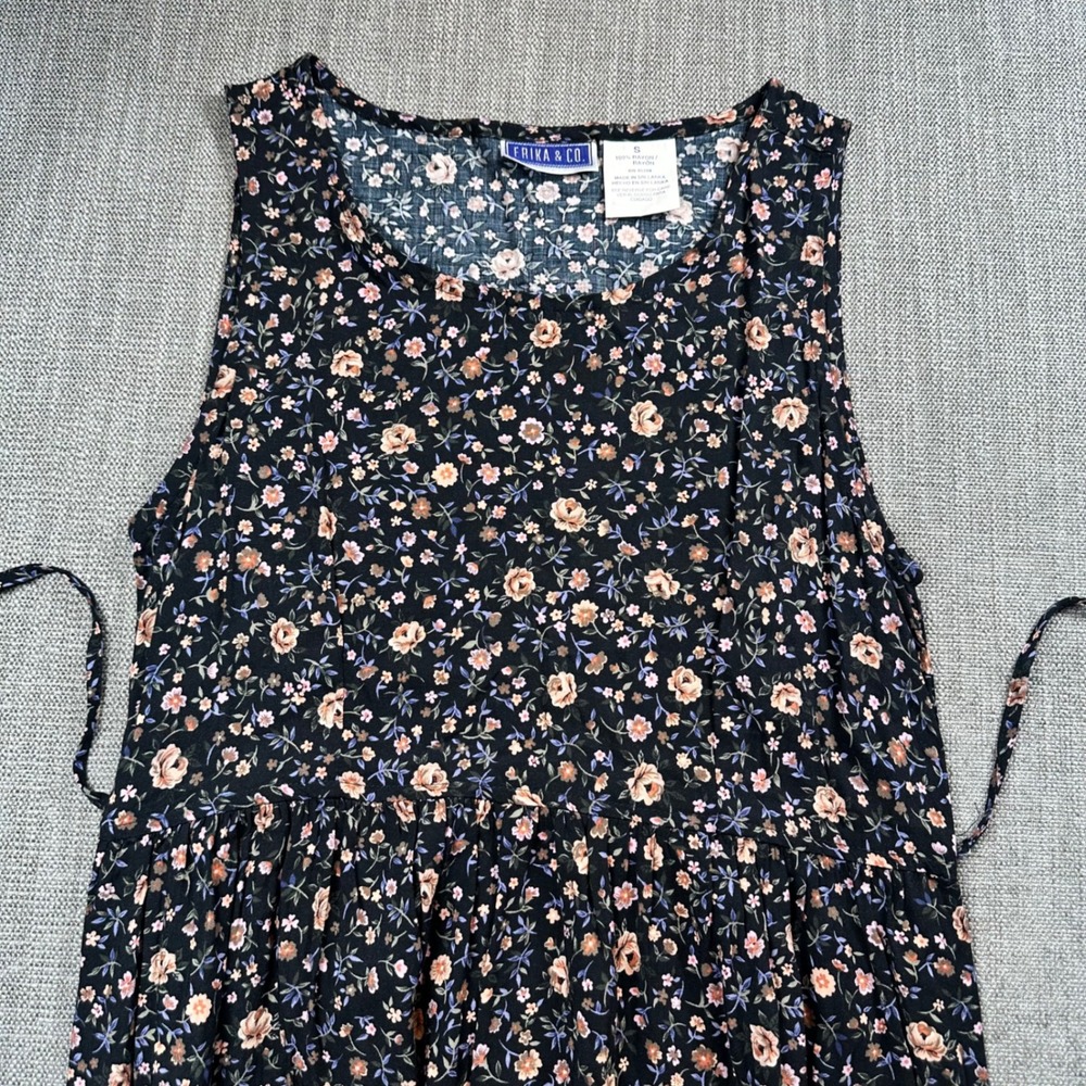 Erika & Co Maxi Dress Womens Small Navy Floral  Rayon Side‎ Tie Boho - Picture 7 of 12
